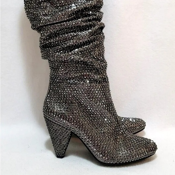 INC sparkle rhinestone silver heel boots size 6.5 - Picture 7 of 7